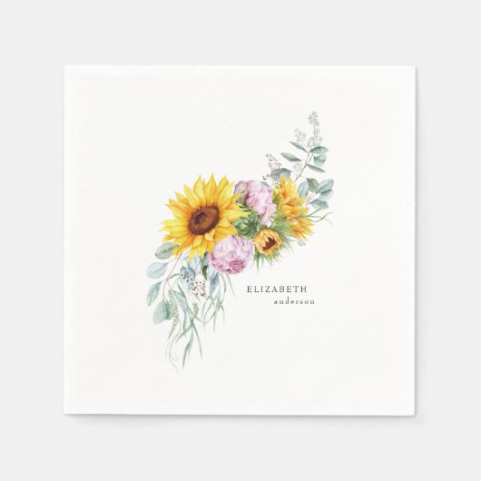 Sunflower Peony Vrijgezellenfeest Custom Cocktail Servet (Voorkant)