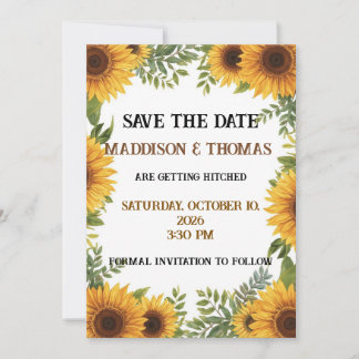 Sunflower Personalised Wedding Save The Date Card Kaart