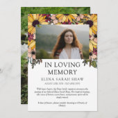 Sunflower Photo Dans Love Memory Faire-part (Devant / Derrière)