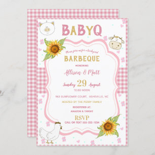 Sunflower Pink En vichy Baby Q Barbecue Invitation
