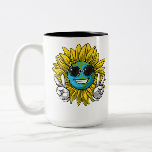 Sunflower Planet Earth Hippie Tweekleurige Koffiemok