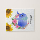 Sunflower Puzzles Blue Elephant Floral (Horizontal)