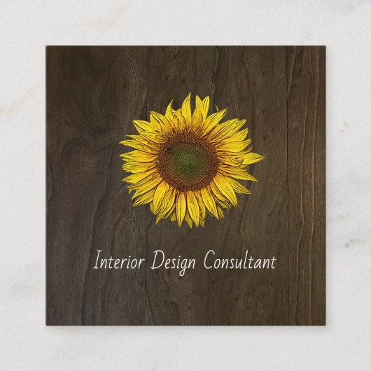Sunflower QR code Interior Designer Rustic Wood Vierkante Visitekaartje (Voorkant)