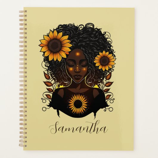 Sunflower Queen Afro Woman Planner (Voorkant)