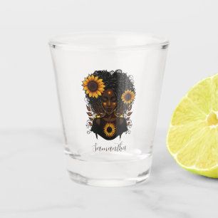 Sunflower Queen Afro Woman Shot Glas