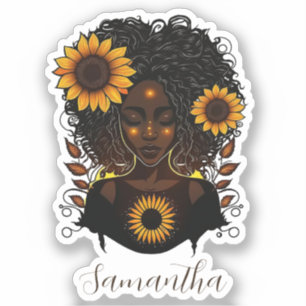 Sunflower Queen Afro Woman Sticker