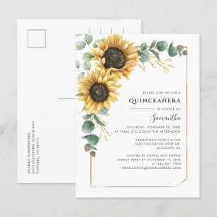 Sunflower Quinceanera Greenery 15e verjaardag Uitnodiging Briefkaart