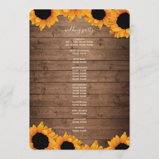 Sunflower radiant Programme de mariage rustique en (Dos)