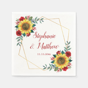 Sunflower Red Floral Geometric Wedding Servet