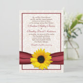 Sunflower Red Ribbon Mariage damassé Invitation (Debout devant)