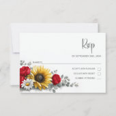 Sunflower Red Rose Floral Wedding RSVP (Devant)
