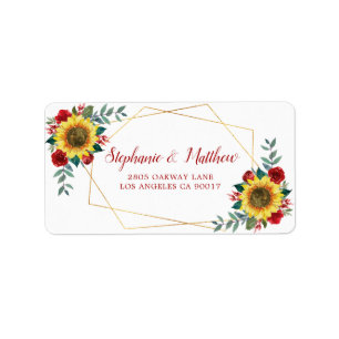 Sunflower Red Rose Geometric Gold Address Etiket