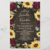 Sunflower Red Roses Rustic Wood Wedding Programmes (Devant)