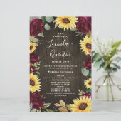 Sunflower Red Roses Rustic Wood Wedding Programs (Staand voorkant)