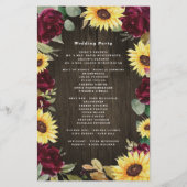 Sunflower Red Roses Rustic Wood Wedding Programs (Achterkant)