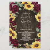 Sunflower Red Roses Rustic Wood Wedding Programs (Voorkant / Achterkant)
