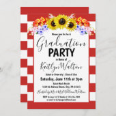 Sunflower Red Stripe Gradupe Party Kaart (Voorkant / Achterkant)