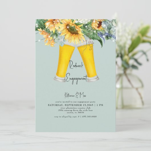 Sunflower Redneck Turquoise verlovingsfeest Kaart (Staand voorkant)