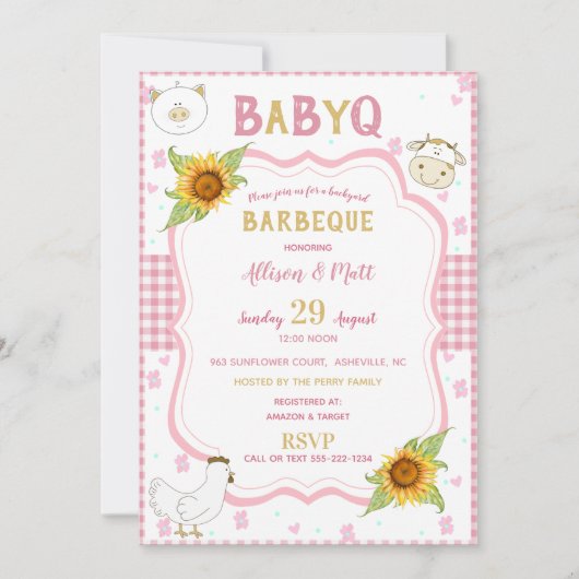 Sunflower rose En vichy bébé Q Barbecue Invitation (Devant)