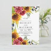 Sunflower Rose Watercolor Faire-part de mariage (Debout devant)