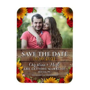 Sunflower & Roses Rustic Wood Lights Photo Magnet