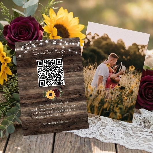 Sunflower Roses Wedding QR Code RSVP Informatiekaartje