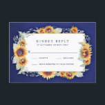 Sunflower Royal Blue Rustic Wedding Cartes RSVP<br><div class="desc">Sunflower Royal Blue Rustic Wedding Cartes RSVP - présente d'élégants tournesols aquarelle avec une verdure verte claire entrelacée sur une zone de texte unique. L'arrière - plan est un damier royal ou bleu profond.</div>