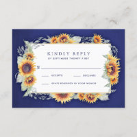 Sunflower Royal Blue Rustic Wedding Cartes RSVP