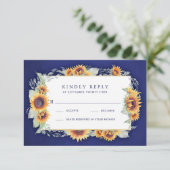 Sunflower Royal Blue Rustic Wedding Cartes RSVP (Debout devant)