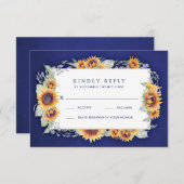 Sunflower Royal Blue Rustic Wedding Cartes RSVP (Devant / Derrière)