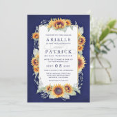 Sunflower Royal Blue Rustic Wedding Invitations (Debout devant)