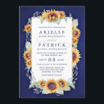 Sunflower Royal Blue Rustic Wedding Invitations<br><div class="desc">Sunflower Royal Blue Rustic Wedding Invitations - présente d'élégants tournesols aquarelle avec une verdure verte claire entrelacée sur une zone de texte unique. L'arrière - plan est un damier royal ou bleu profond.</div>