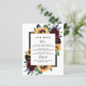 Sunflower Rozen Burgundy Navy Blue Wedding Menu (Staand voorkant)