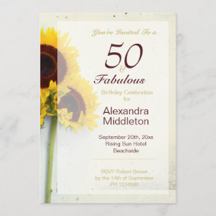 Sunflower Rustic 50th Birthday Uitnodiging