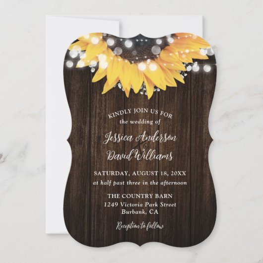 Sunflower Rustic Barn Wood Wedding Kaart (Voorkant)