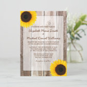 Sunflower Rustic Barn Wood Wedding Kaart (Staand voorkant)