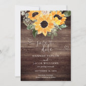 Sunflower Rustic Barn Wood Wedding Save The Date (Voorkant)