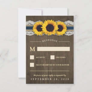 Sunflower Rustic Blue Burlap Wedding Cartes RSVP