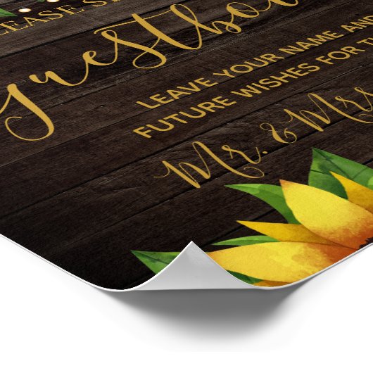 Sunflower Rustic Bois String Mariage Livre d'or (Coin)