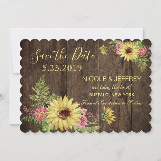 Sunflower Rustic Country Wedding Save the Date (Voorkant)