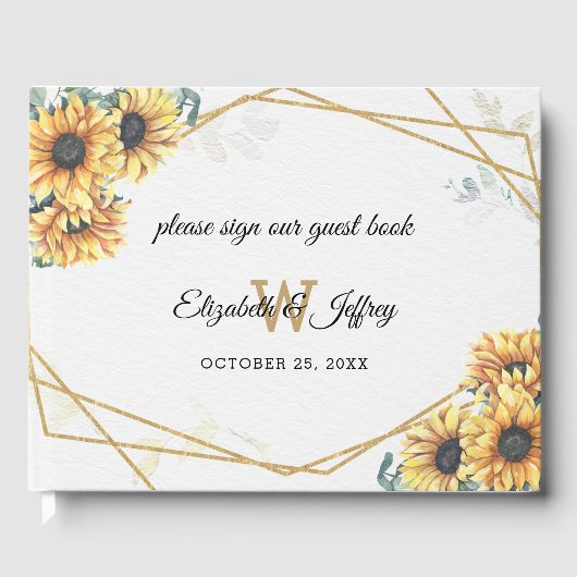 Sunflower Rustic Elegant Geometric Gold Wedding Gastenboek (Voorkant)