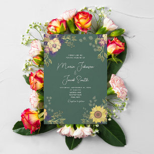 Sunflower Rustic Floral Wedding Kaart