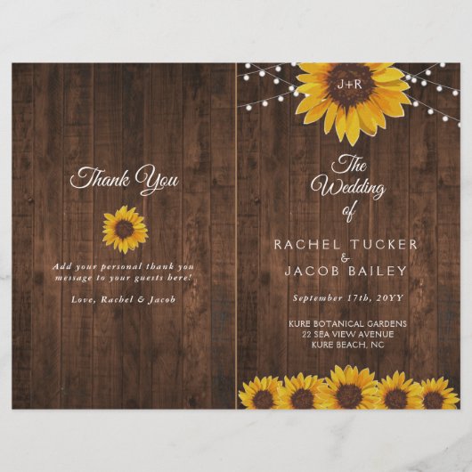 Sunflower Rustic Folded Wedding Program (Voorkant)