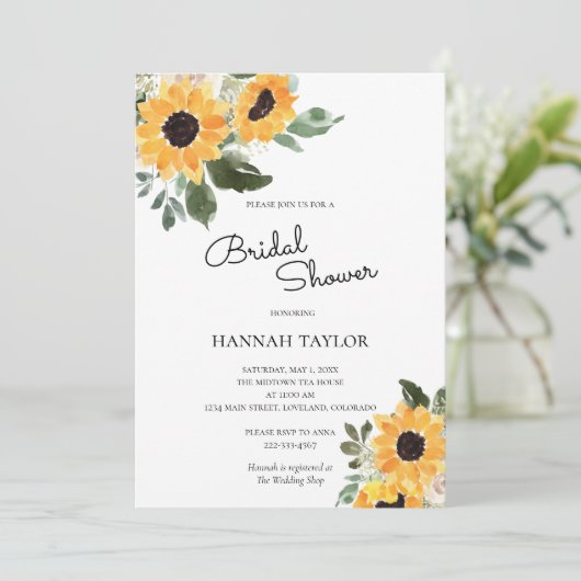 Sunflower Rustic Greenery Bridal Shower Kaart (Staand voorkant)