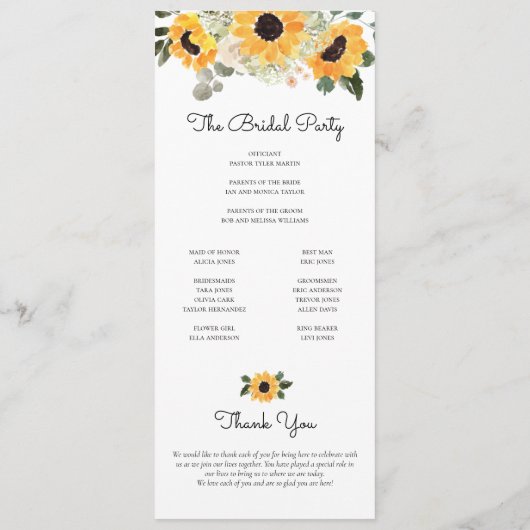 Sunflower Rustic Greenery Programme de mariage (Dos)