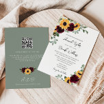 Sunflower Rustic Mariage QR Code RSVP Invitation<br><div class="desc">Envoyez à vos invités une invitation élégante et rustique à votre mariage de tournesol et de rose bordeaux ! Parfait pour un mariage campagnard d'été ou d'automne sur le thème du jardin, ce design captera la beauté et l'étincelle de votre journée spéciale. Créez une belle invitation qui fera que vos...</div>