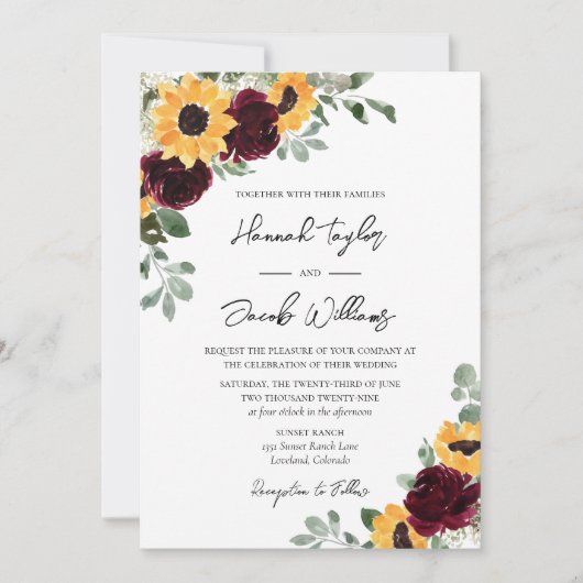 Sunflower Rustic Mariage QR Code RSVP Invitation (Devant)