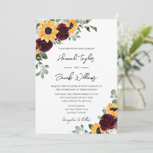 Sunflower Rustic Mariage QR Code RSVP Invitation (Debout devant)