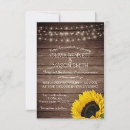 Sunflower Rustic Mason Jar lit Wedding Invitation Kaart