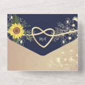 Sunflower Rustic Navy Blue Wedding All In One Uitnodiging (Achterkant)